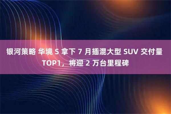 银河策略 华境 S 拿下 7 月插混大型 SUV 交付量 TOP1，将迎 2 万台里程碑